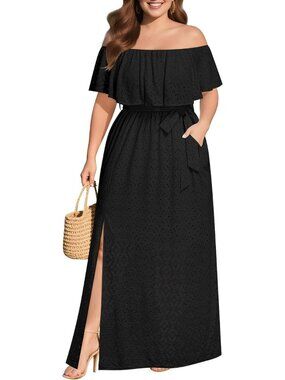 Plus Size Summer Off Shoulder Eyelet Maxi Dress | Pinup Fashion Casual Style